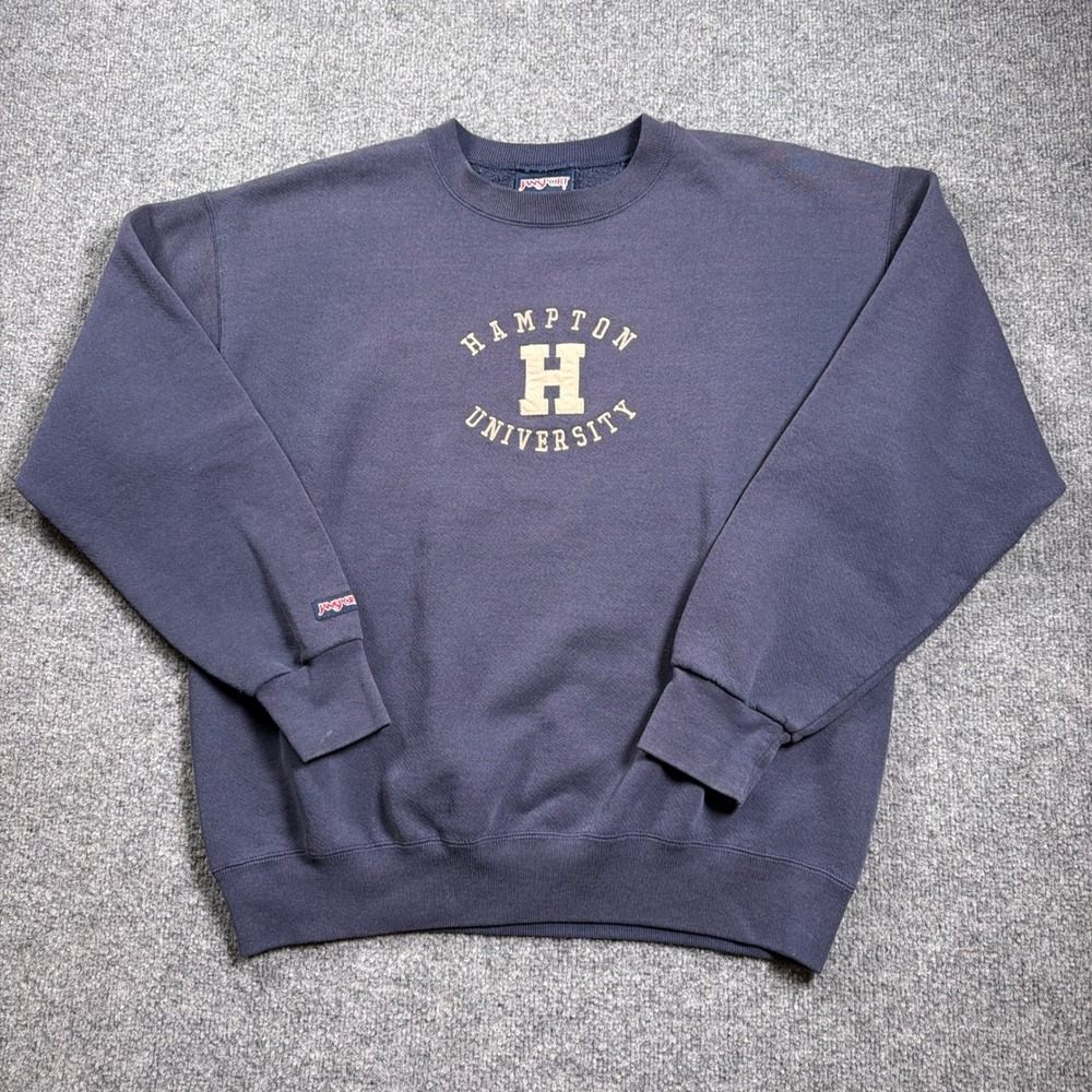 Hampton University JanSport Sweatshirt Mens Large Blue Embroidered Made In USA
